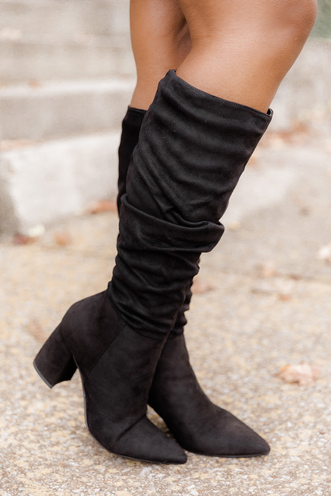 Genuine Leather Tall High Women Boots Thick Heels Knee High Boots Autumn  Winter Warm Ladies Long Shoes Black Elegant Designer