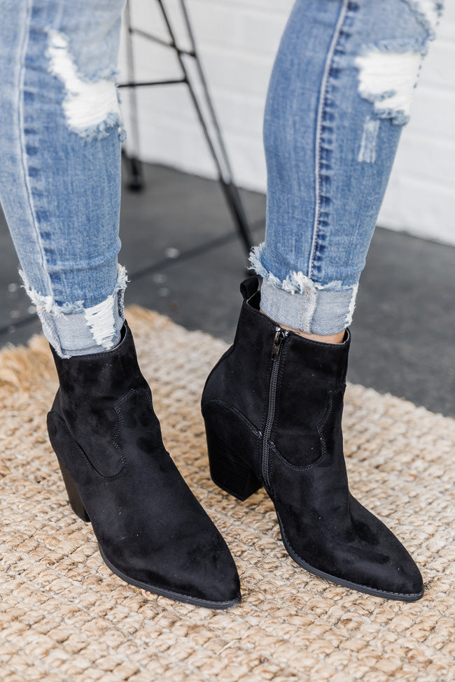 Laura Suede Cowboy Ankle Length Boots in Black | ikrush