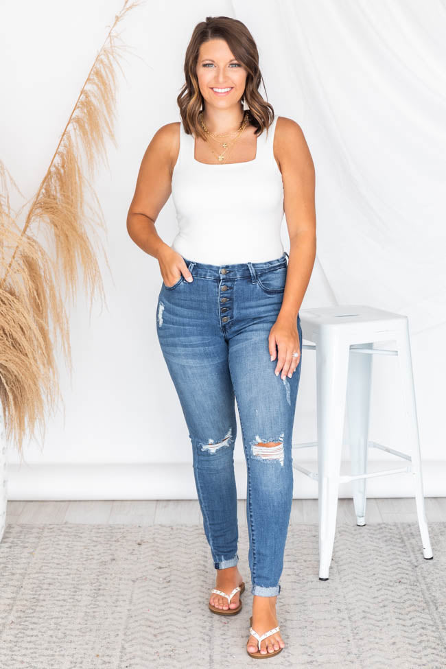 Kaylie Distressed Medium Wash Skinny Jeans FINAL SALE