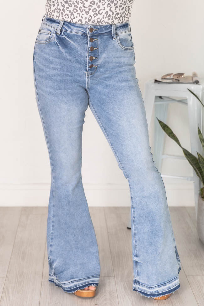 Donna Frayed Hem Medium Wash Flare Jeans FINAL SALE
