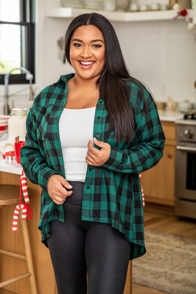 Northern Sky Green Buffalo Plaid Button Up Blouse