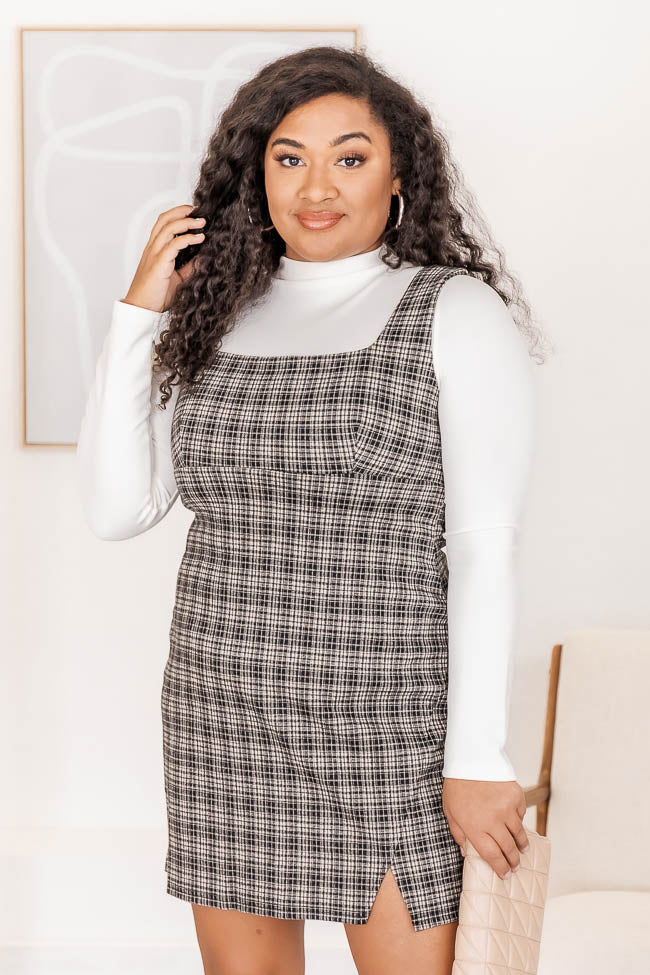 See The Signs Grey Plaid Dress
