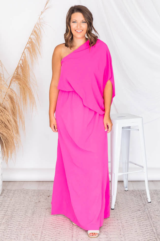 Found My Forever Pink One Shoulder Maxi Dress