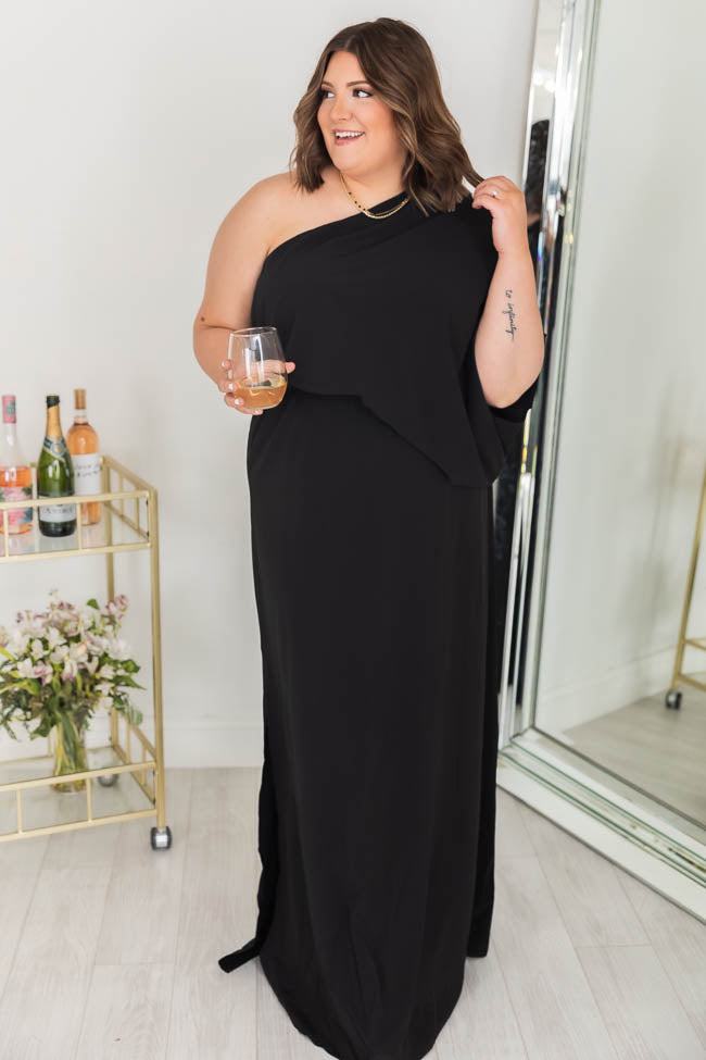 Found My Forever Black One Shoulder Maxi Dress FINAL SALE – Pink Lily