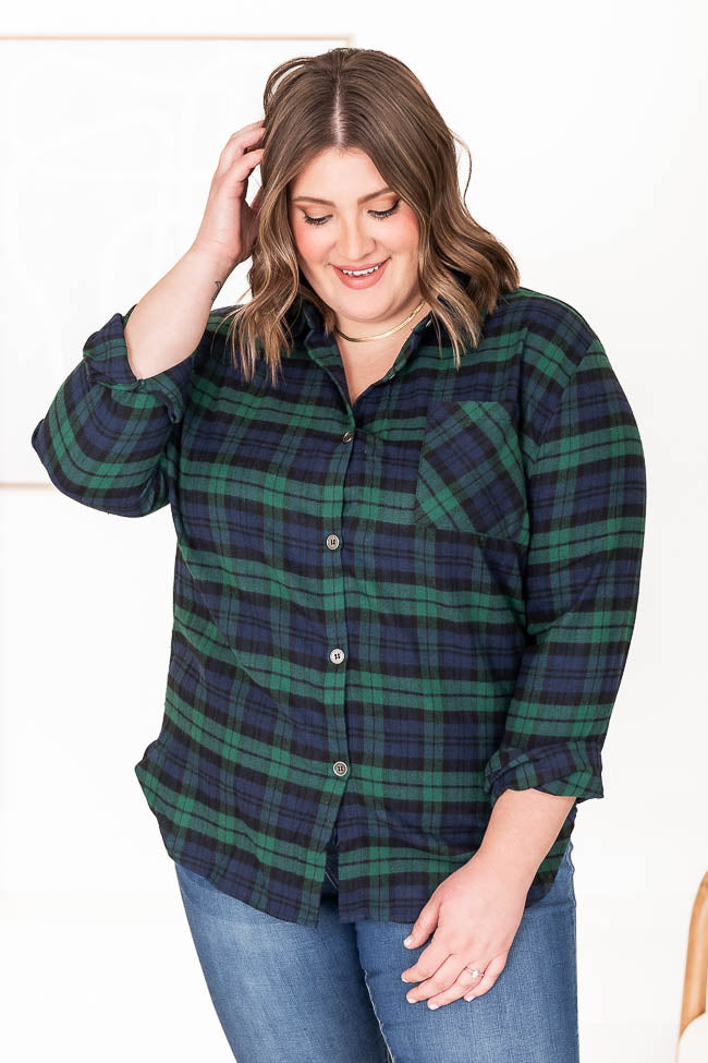 Steps Away Green/Navy Plaid Button Up Blouse FINAL SALE – Pink Lily