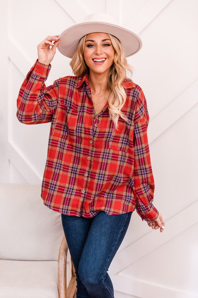 Your Lucky Day Red Plaid Flannel Blouse FINAL SALE