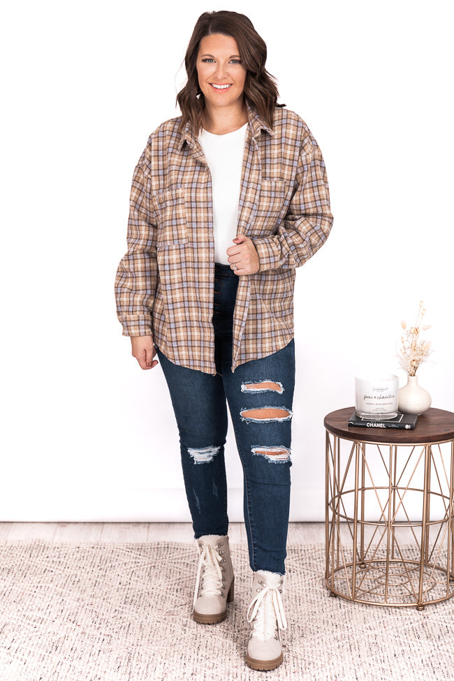 Lovely Days Taupe/Purple Plaid Shacket FINAL SALE