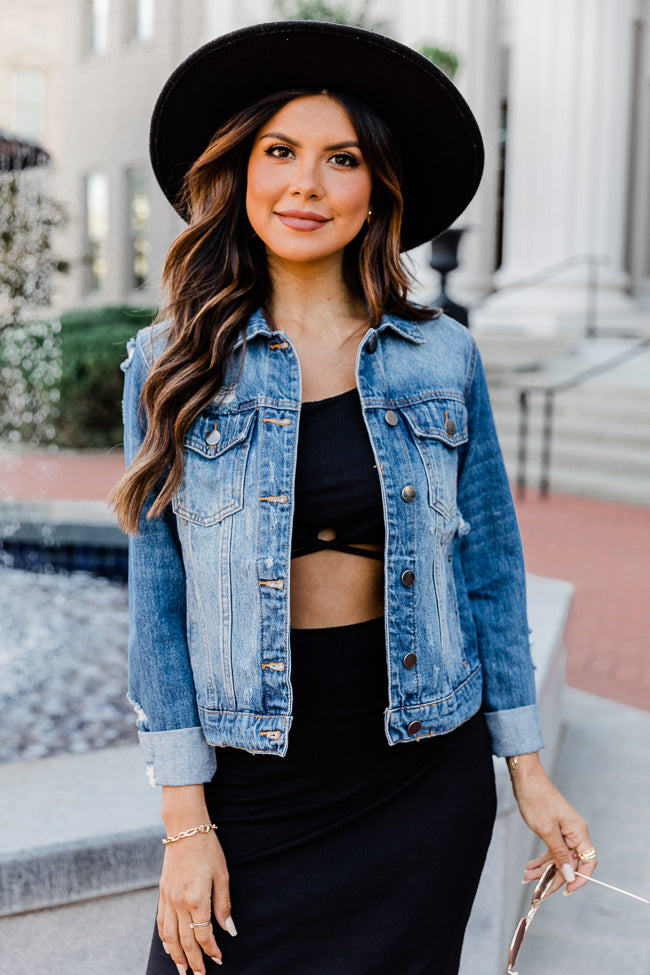 Black Dress with Blue Denim Jacket Fall Outfits (10 ideas & outfits) |  Lookastic