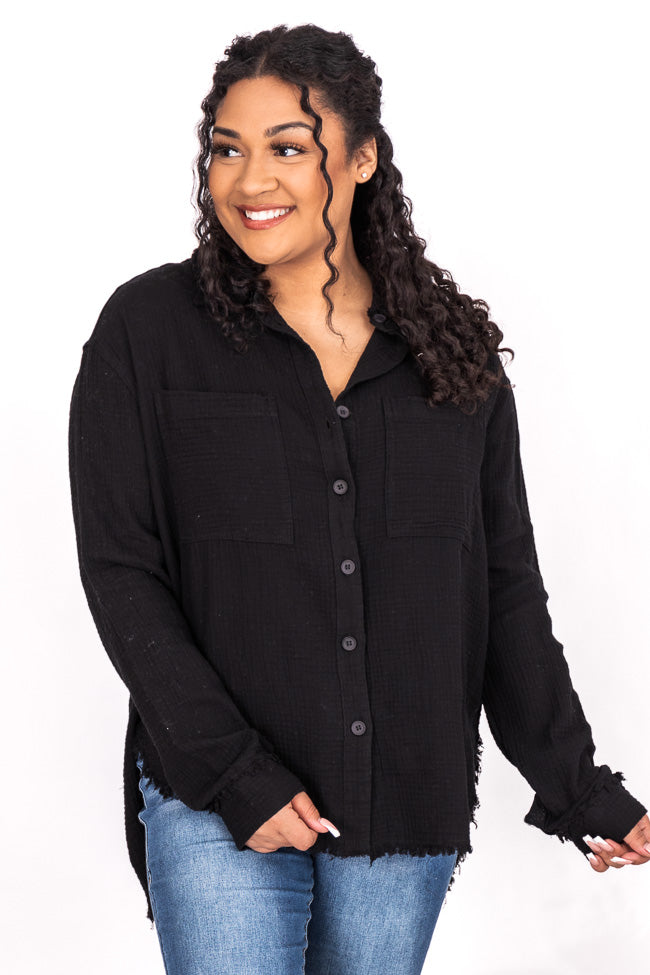 Sweet As Honey Black Button Down Collared Blouse FINAL SALE