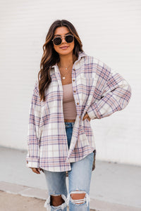 In Dreamland White/Purple Plaid Shacket FINAL SALE – Pink Lily