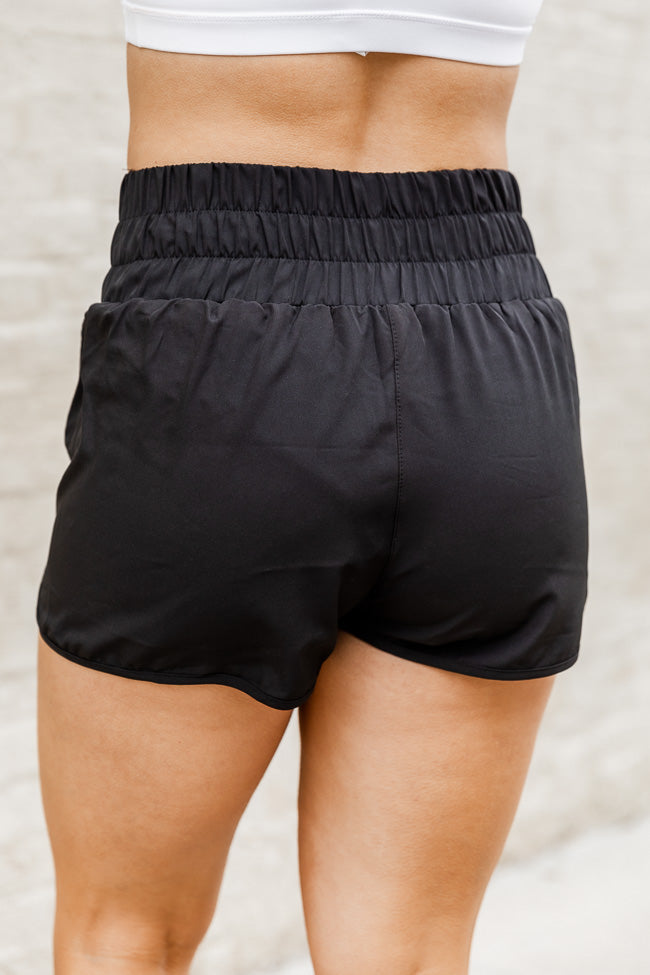 Errands To Run Solid Black High Waisted Athletic Shorts