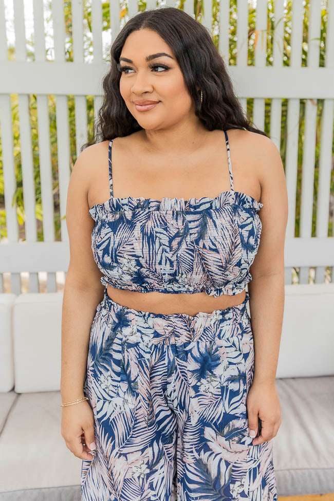 Our Love Connection Navy Tropical Crop Top FINAL SALE