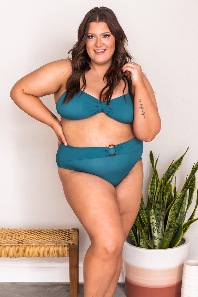 Weather The Storm Teal Ribbed Belted Bikini Bottoms FINAL SALE