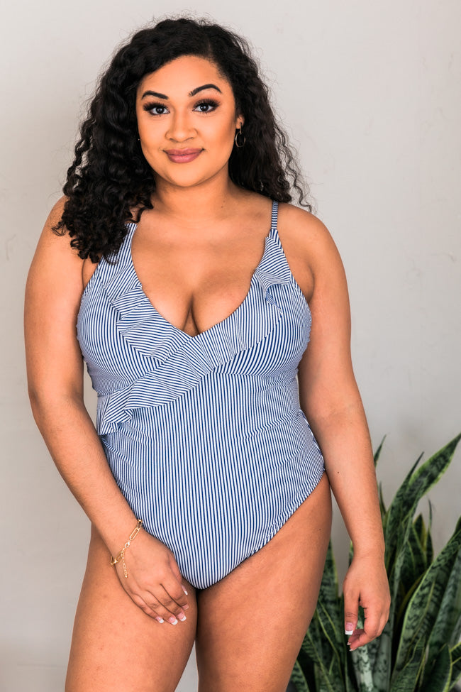 Fill Your Time Navy Stripe Textured Swimsuit FINAL SALE