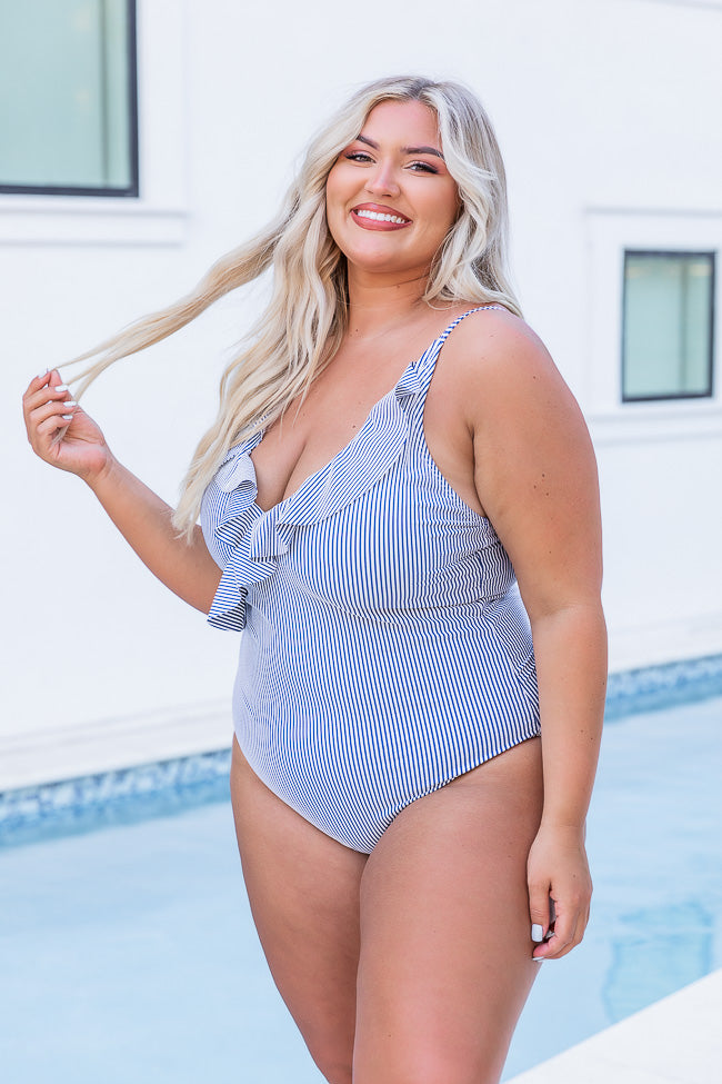 Fill Your Time Navy Stripe Textured Swimsuit FINAL SALE