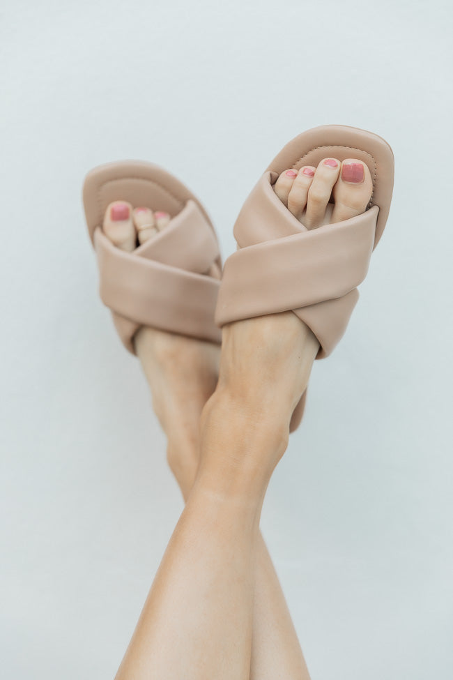 Mia Tan Puffy Cross Strap Sandals FINAL SALE