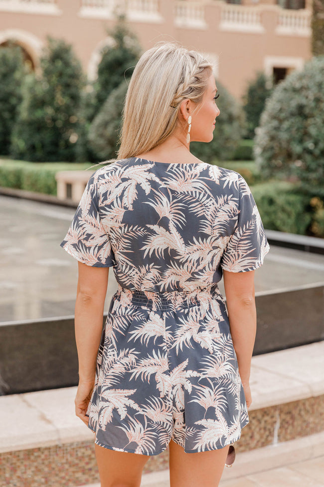 Love For A Lifetime Charcoal Palm Printed Dress Romper FINAL SALE