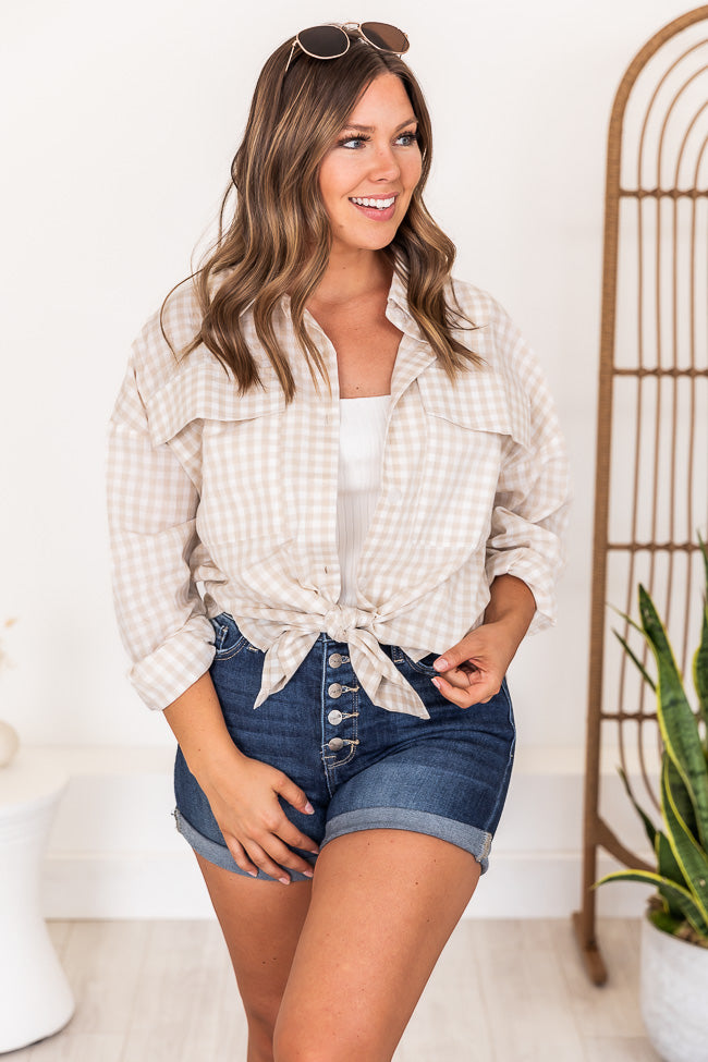 Sounds Alright Beige Gingham Oversized Button Front Blouse FINAL SALE