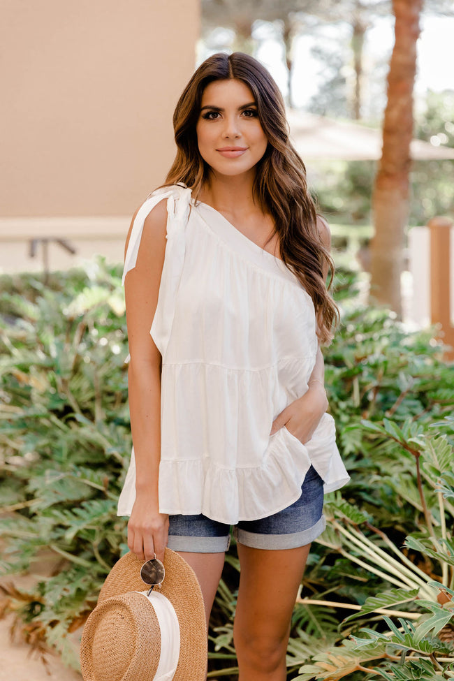 Whisked Away Ivory One Shoulder Tank FINAL SALE