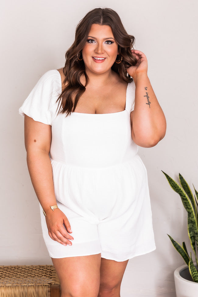 While You're Here White Puff Sleeve Romper FINAL SALE