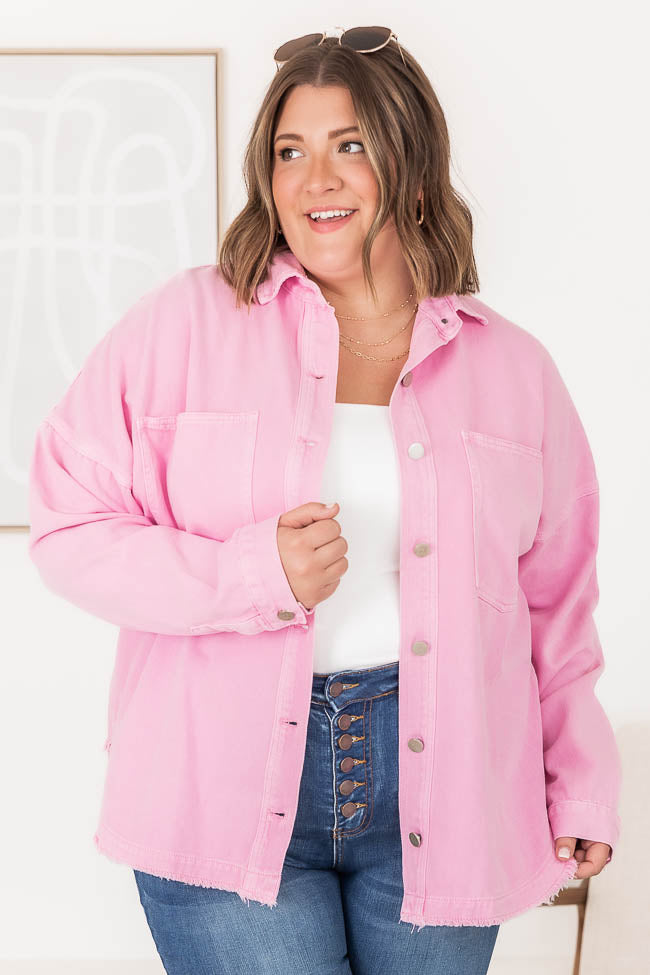 Two Fair Halves Pink Distressed Shacket FINAL SALE