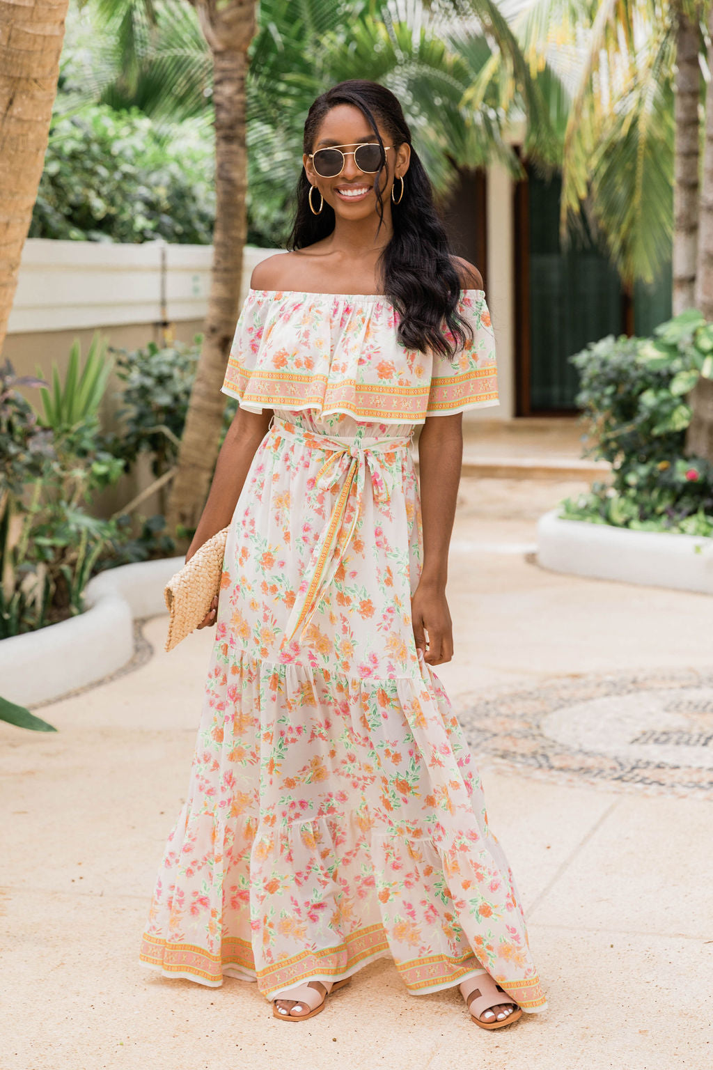 Off the shoulder floral clearance maxi