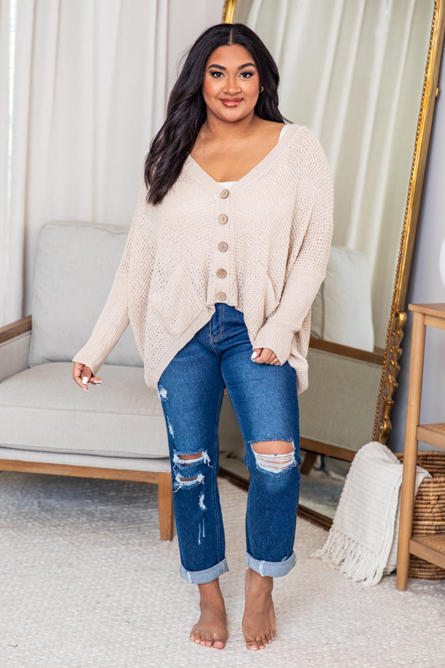 Unexplained Words Taupe Open Knit Cardigan