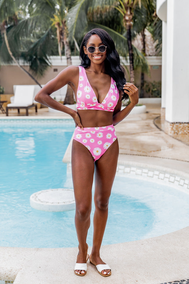 Captivating Sun Pink Daisy High Waisted Bikini Bottoms FINAL SALE
