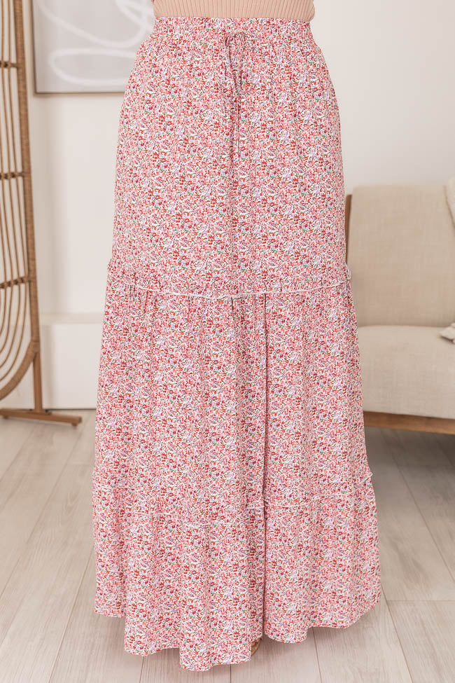 Dance In The Rain Pink/Ivory Floral Maxi Skirt FINAL SALE