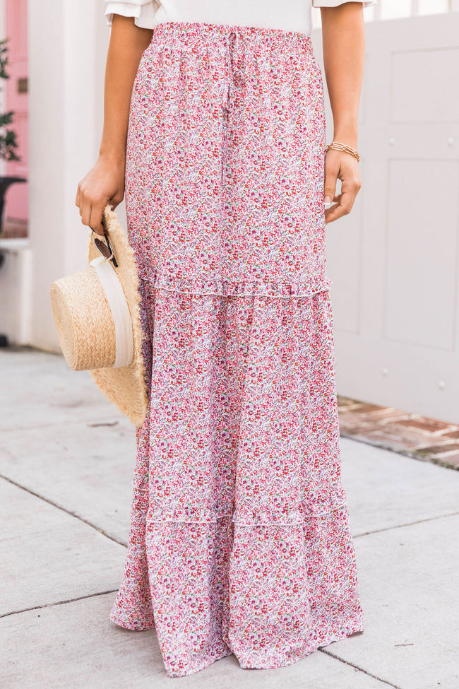 Dance In The Rain Pink/Ivory Floral Maxi Skirt FINAL SALE