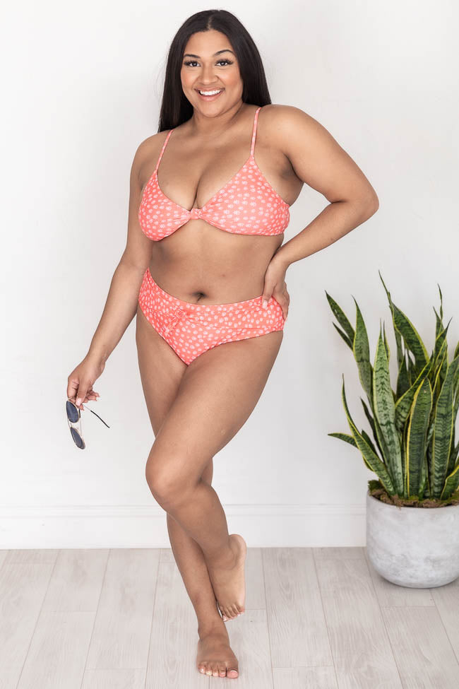 Covered In Sunshine Coral Floral Knotted Bikini Top FINAL SALE