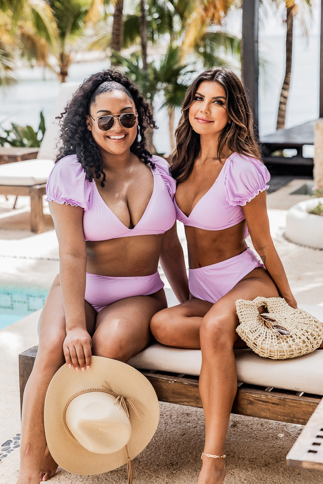 Go With The Flow Lilac Puff Sleeve Bikini Top FINAL SALE