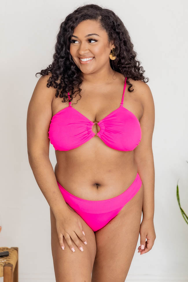 Ride A Wave Pink Ribbed Ring Link Bikini Top FINAL SALE