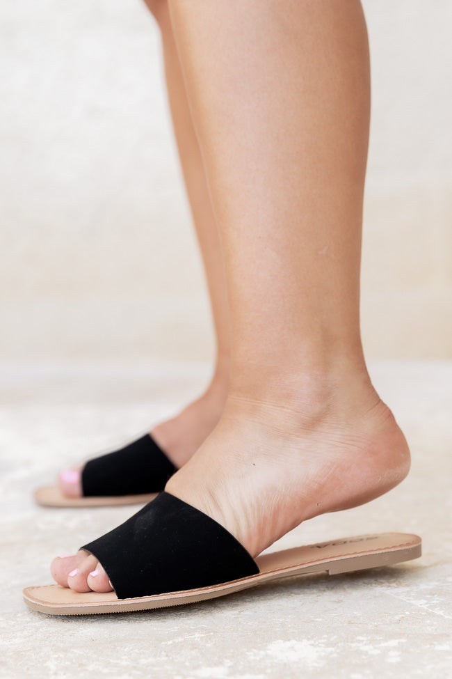 Jayne Slip On Single Strap Black Sandals FINAL SALE