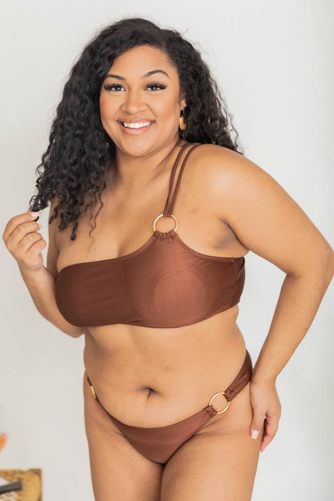 Waves Of Happiness Brown One Shoulder Ring Link Bikini Top FINAL SALE