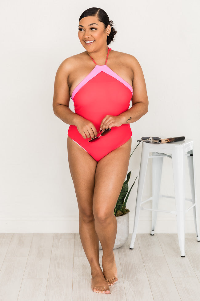 Sea Of Hearts Red/Pink Halter One Piece FINAL SALE
