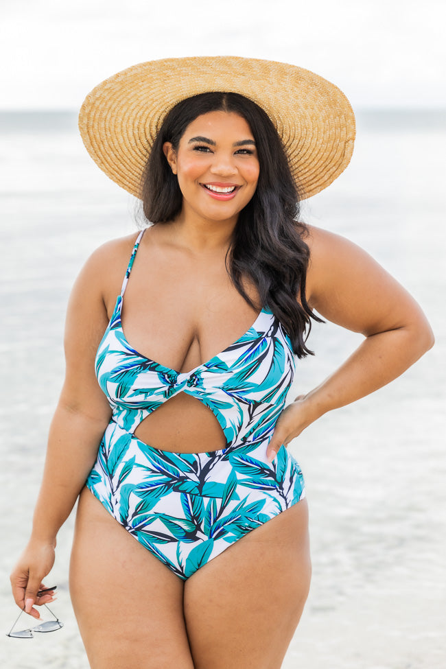 Two Piece Full Coverage Modest Swimsuit - M2229 Palm Tree Getaway /  Multicolored