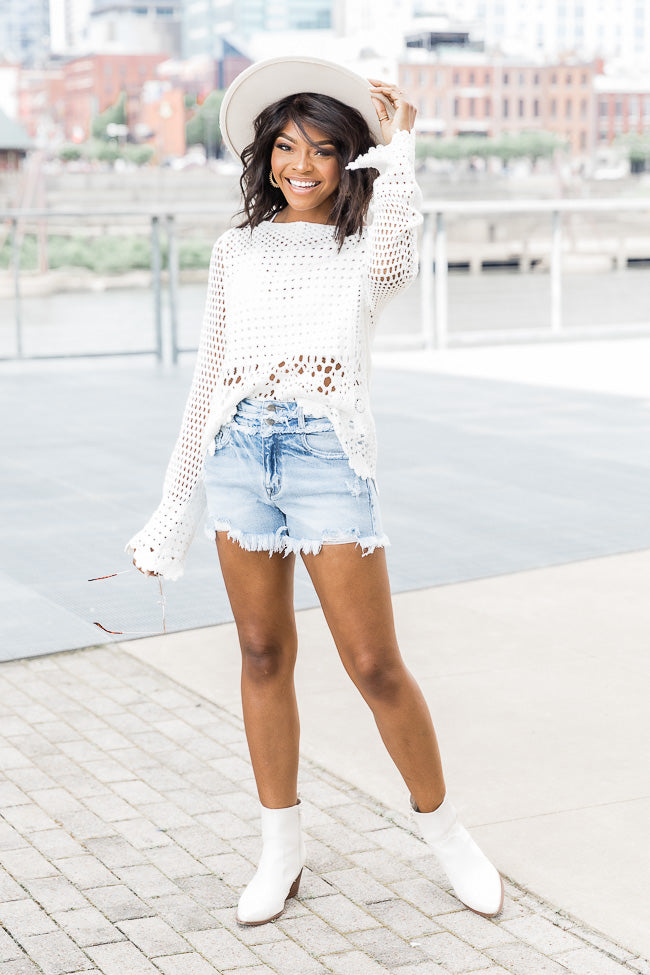 With A Purpose Ivory Long Sleeve Crochet Blouse FINAL SALE