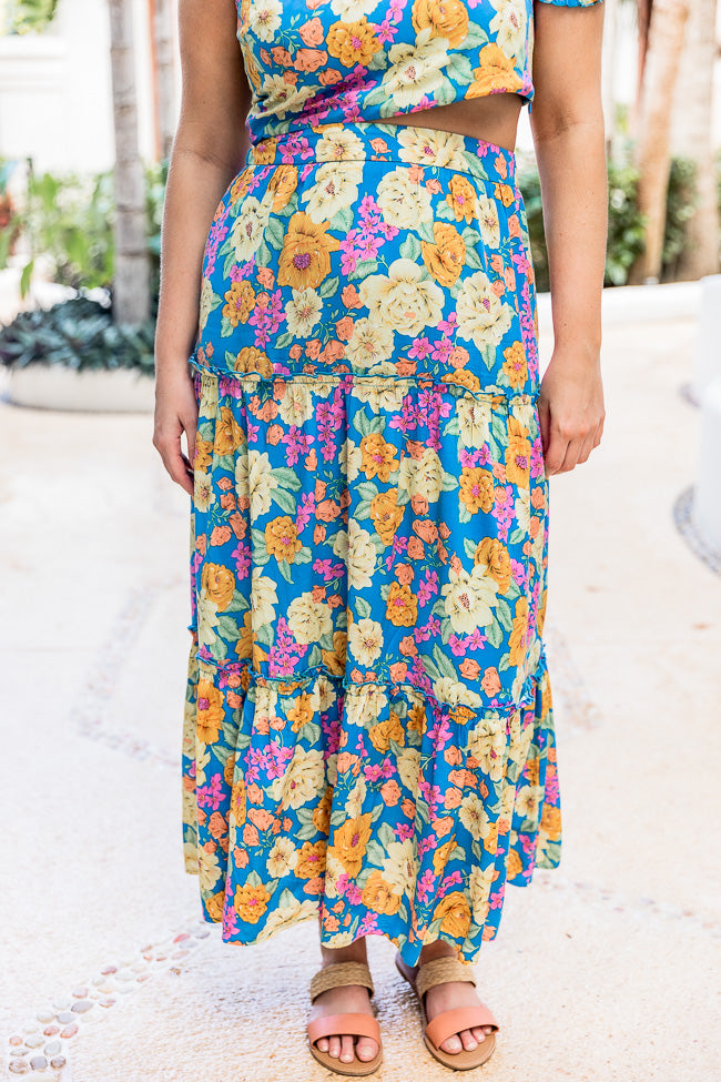Summertime Blooms Blue Floral Maxi Skirt FINAL SALE