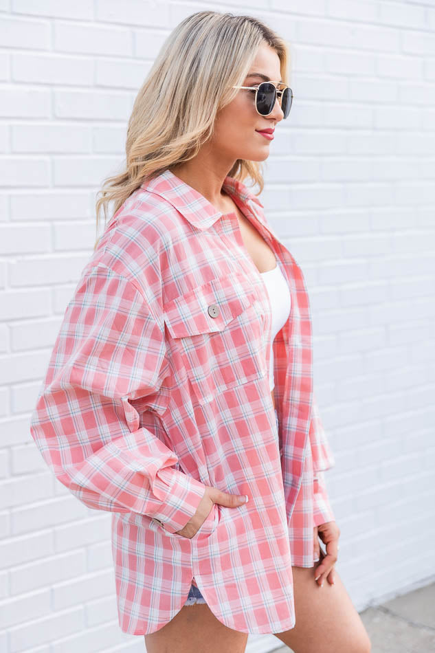 Tell You The Truth Peach/Ivory Plaid Blouse FINAL SALE