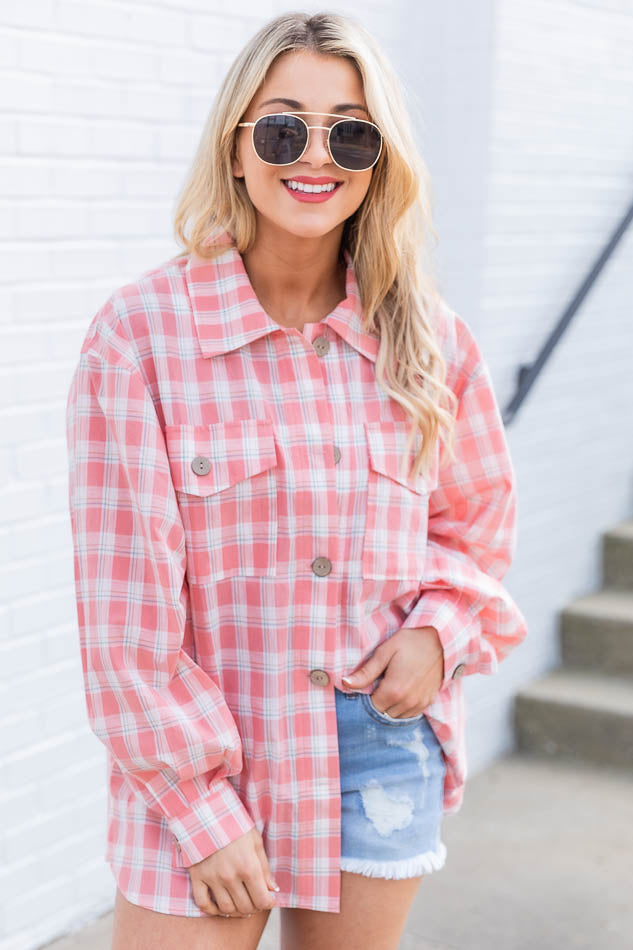 Tell You The Truth Peach/Ivory Plaid Blouse FINAL SALE