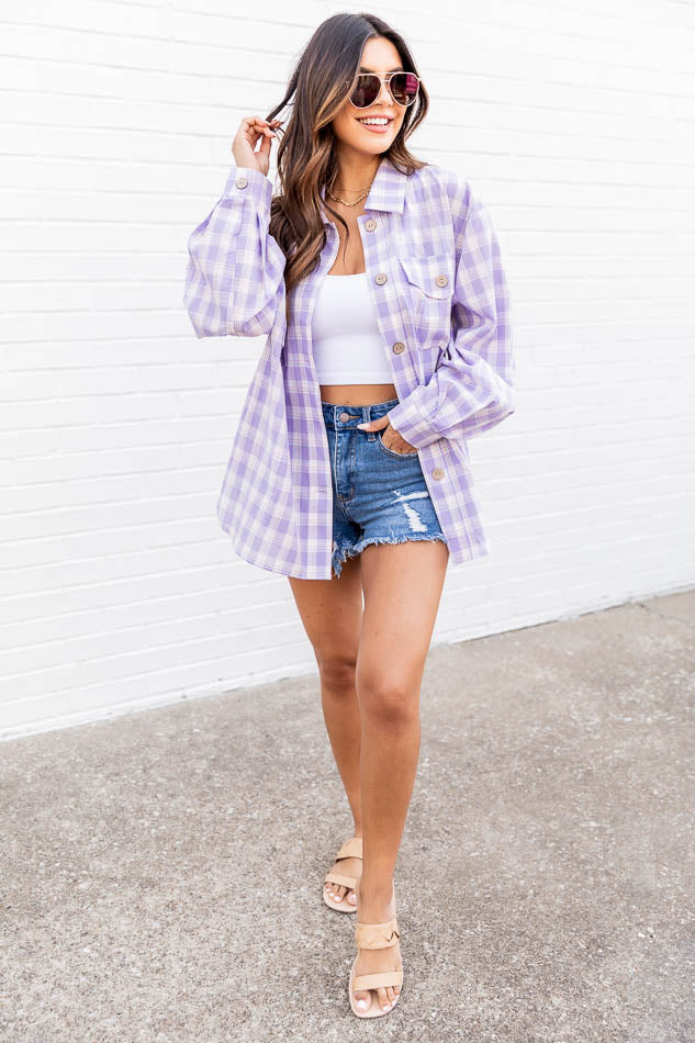 Tell You The Truth Purple/Ivory Plaid Blouse FINAL SALE