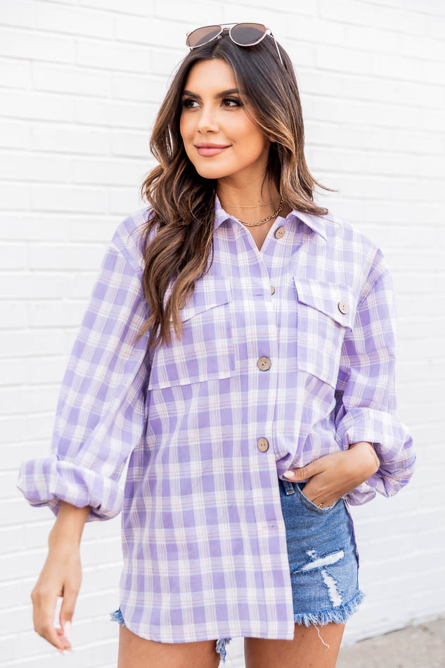 Tell You The Truth Purple/Ivory Plaid Blouse FINAL SALE