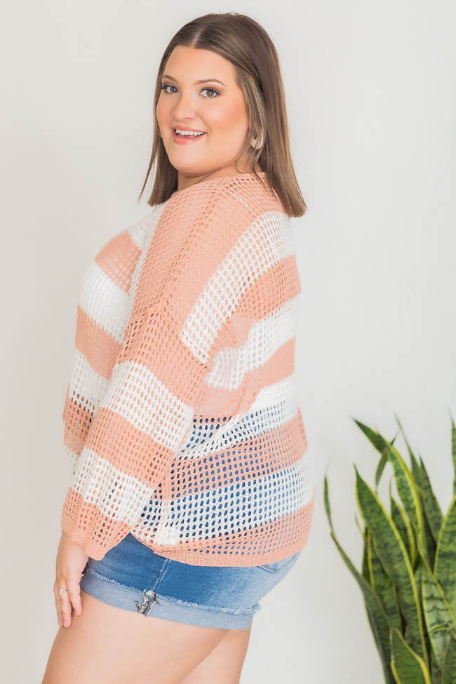 Evolving Love Terracotta Open Knit Striped Sweater FINAL SALE