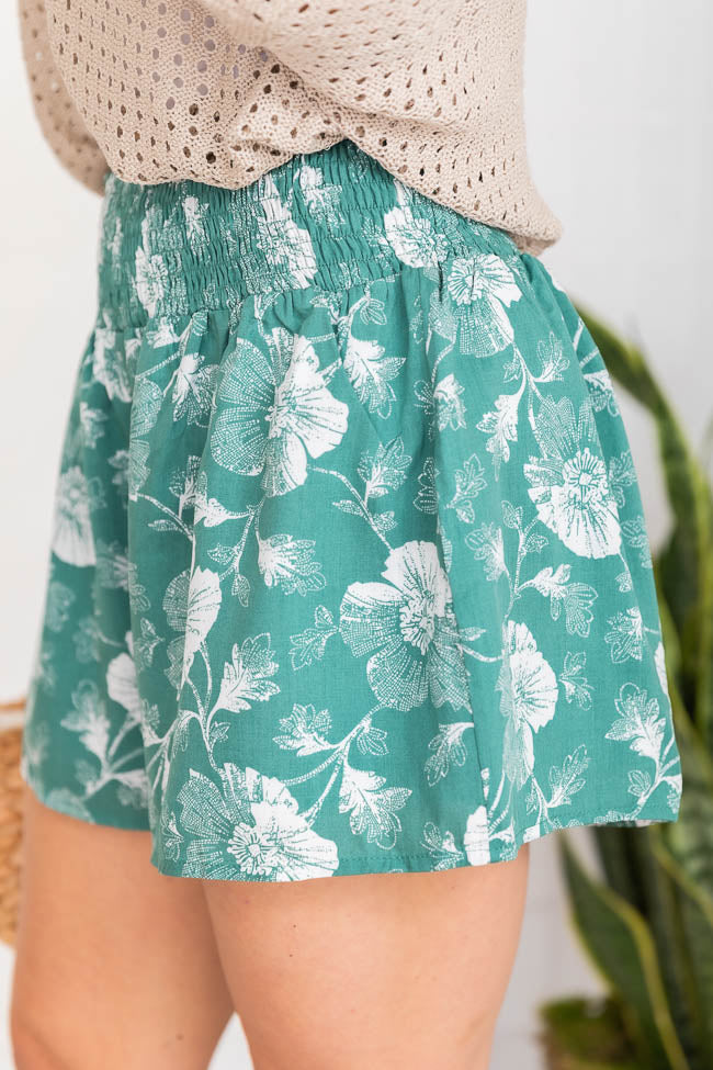 Honeysuckle Dream Green Smocked Waist Floral Shorts FINAL SALE