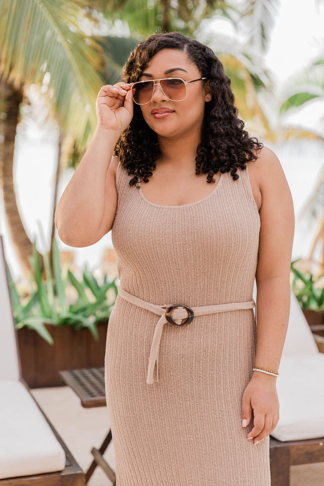 A Loving Endeavor Ribbed Midi Taupe Tank Dress FINAL SALE – Pink Lily