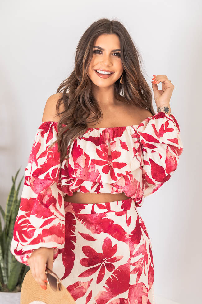 Passport To Paradise Pink/White Off The Shoulder Printed Blouse FINAL SALE