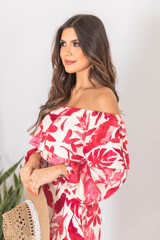 Passport To Paradise Pink/White Off The Shoulder Printed Blouse FINAL SALE