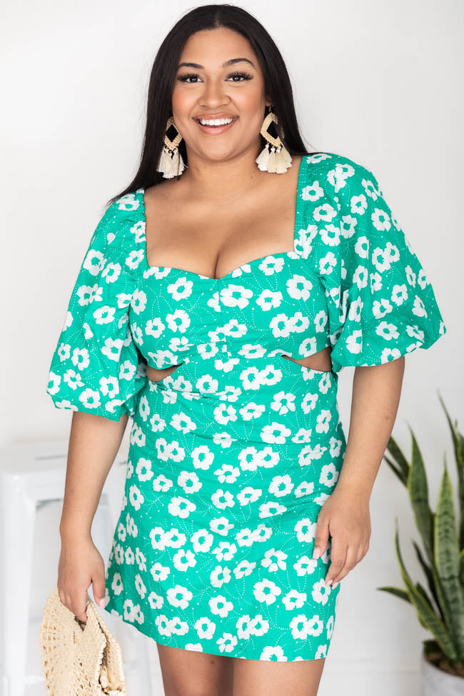 Personal Opinion Green Cutout Floral Dress FINAL SALE