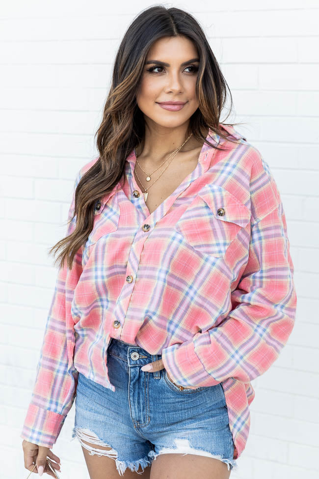 Flattering Style Red Multi Plaid Button Up Blouse FINAL SALE